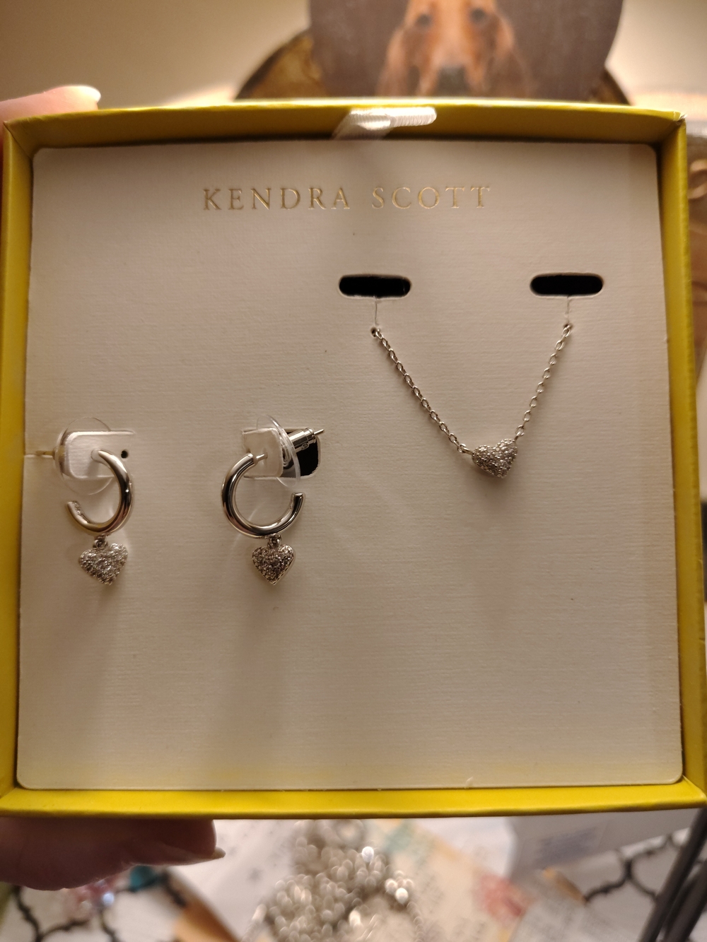 NWT Kendra Scott Anna Pavé Heart Pendant Necklace & Huggie Earrings Set - Silver